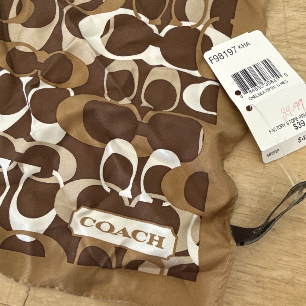 NEW Coach Silk Scarf Chelsea Optic C F98197 21" Square Brown - Picture 8 of 15